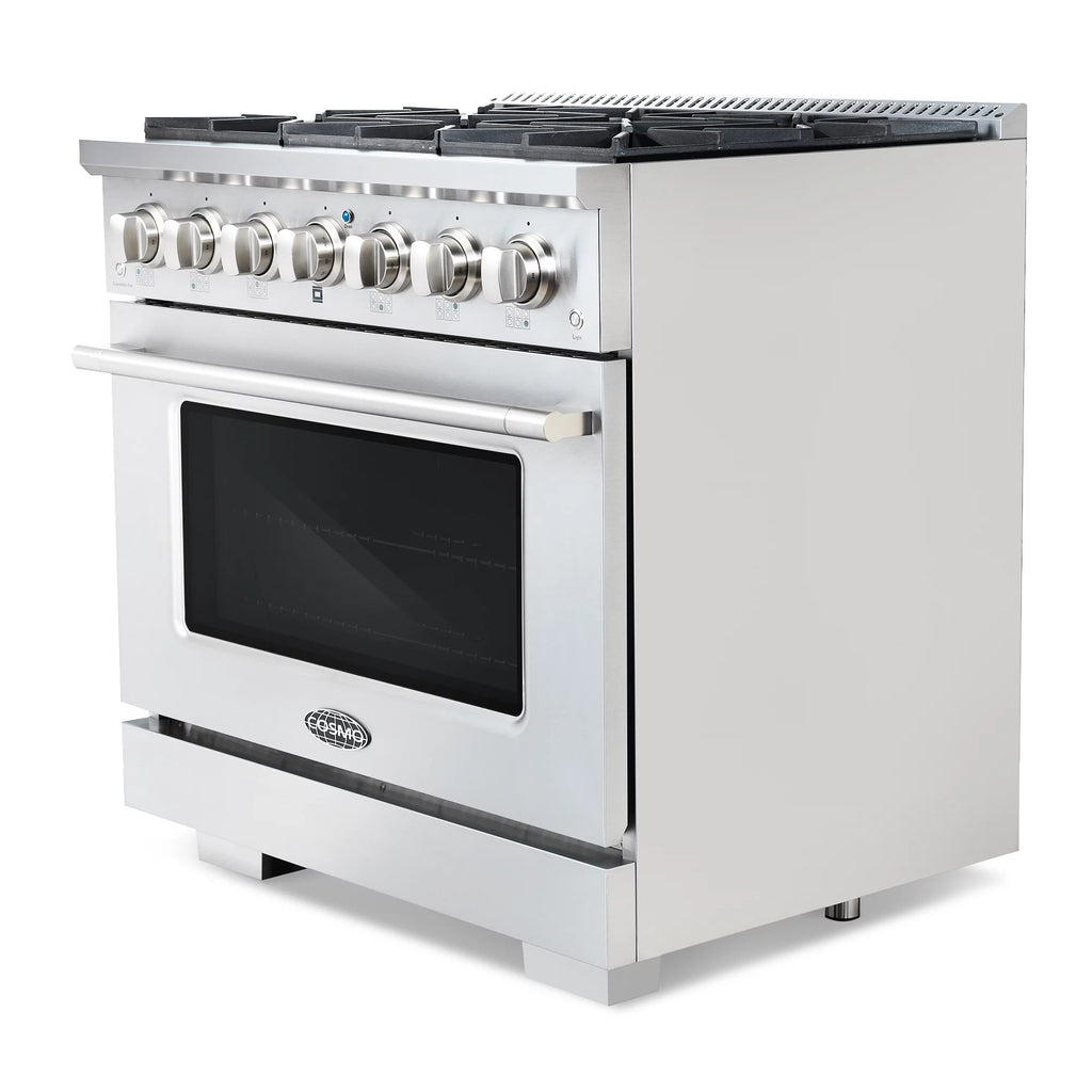 Cosmo 2 Piece Kitchen Appliance Package with 36" Gas Range & Under Cabinet Range Hood Y462307