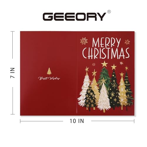 GEEORY Boxed Christmas Greeting Cards 5" x 7" Watercolor Xmas Tree & Snowflake, 24 with Envelopes & Stickers T87529
