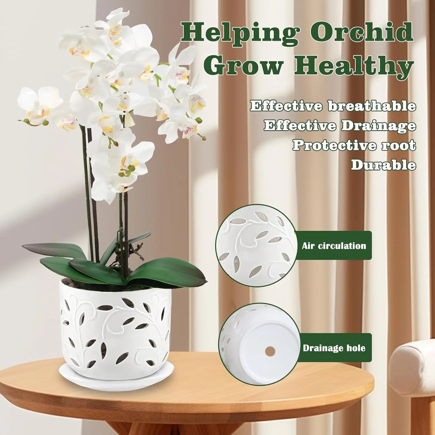 BUYMAX Set of 2 Ceramic Orchid Pots with Saucers, 5 & 6 Inch P238530
