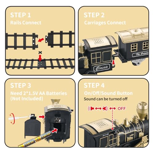 JUQU Christmas Train Set for Kids Ages 3-8, Battery Operated with Lights and Sounds R49536