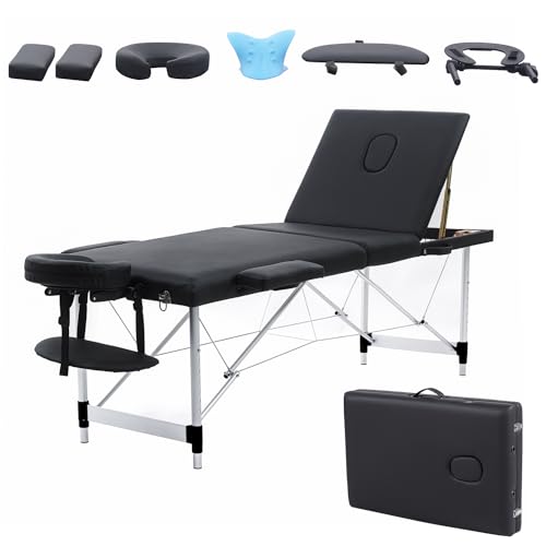 Portable Massage Table 84 Inch with Neck Stretcher, Black Aluminum O188