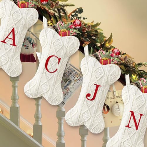 Malier Dog Christmas Stocking with Initials, Letter B, White Large Bone Shape M71542