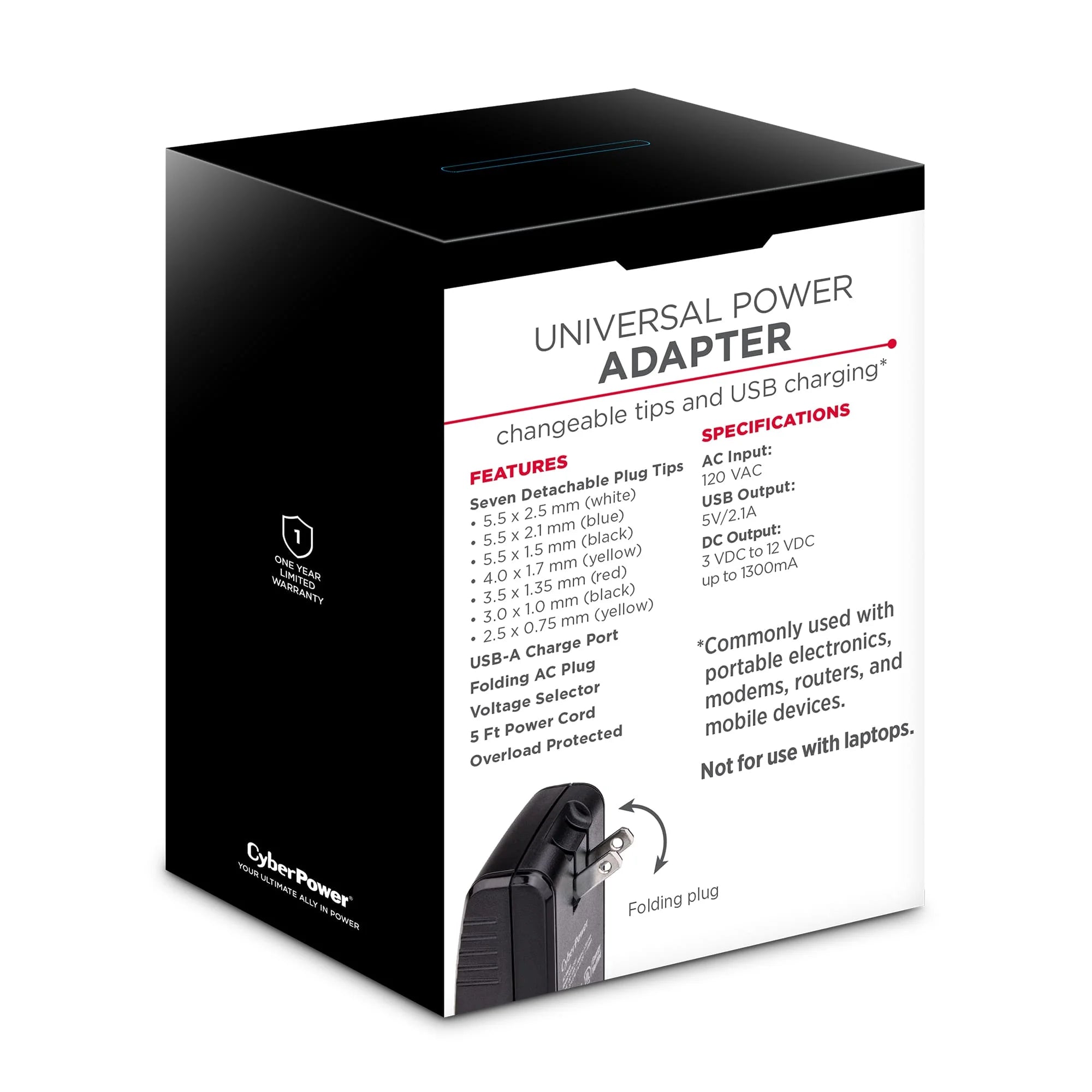 CyberPower Universal Power Adapter 3-12V 1300mA with USB Charge Port P2997