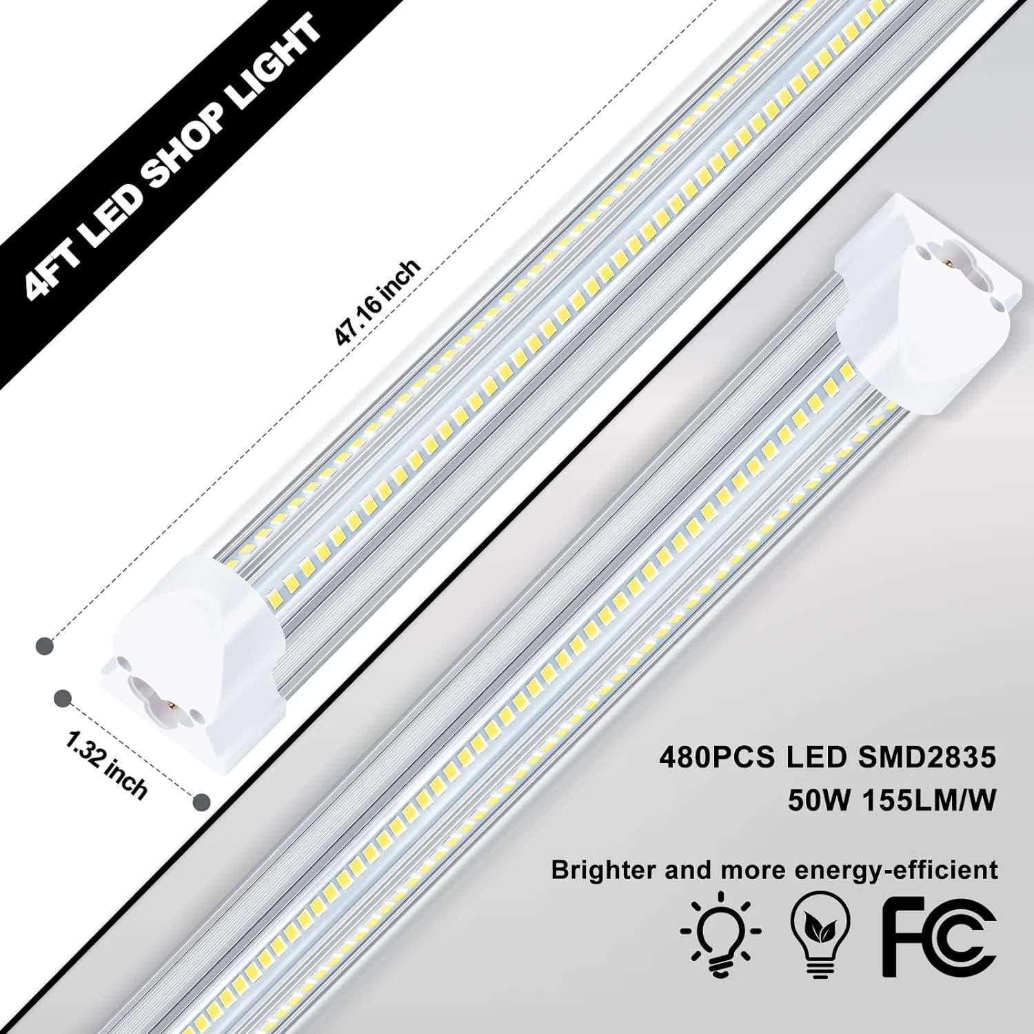 WAGEE LED Shop Lights 4FT 50W 7750 Lumen 6000K Linkable Plug and Play (10 Pack) I68391