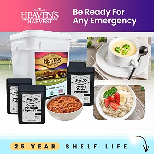 Heaven’s Harvest 25-Year Family Food Kit, Freeze Dried Emergency Food Supply in Waterproof Bucket J222