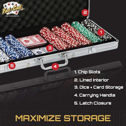 Fat Cat 11.5 Gram Claytec Poker Chip Set with Aluminum Case, 500 Chips X827