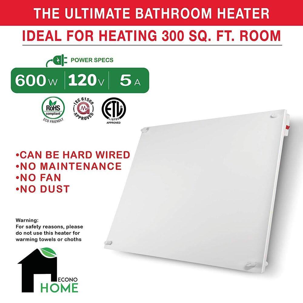 EconoHome Wall Mount Space Heater Panel with Thermostat, 600W K968