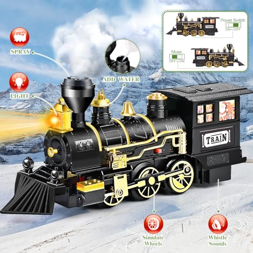 Letapapa Train Set with Steam Locomotive, Tracks, Lights & Sound for Kids A3170