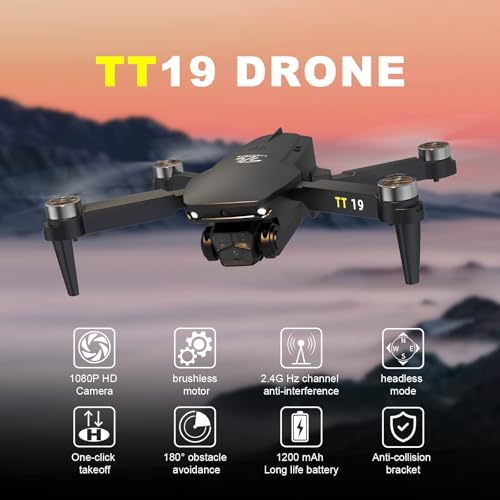 TT19 Foldable 1080P Camera Drone for Adults, Brushless Motor RC Quadcopter, Orange E4143