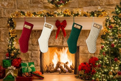 Bone Shaped Dog Christmas Stockings 3 Pack Cable Knit with Name Tag X7669