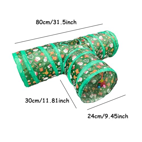 Christmas Cat Tunnel 3-Way Tube Toy with Crinkle and Peek Holes T10170