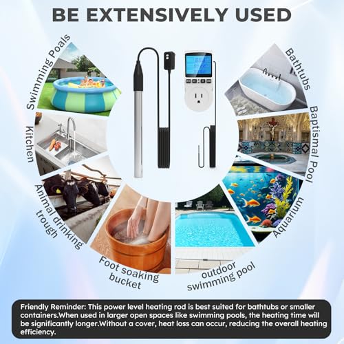 1800W Immersion Water Heater for Pool, Submersible with Thermostat & GFCI H639917