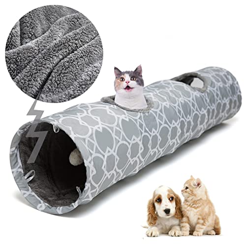 LUCKITTY Geometric Cat Tunnel with Plush Inside, Collapsible with Balls D91078