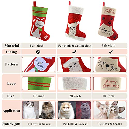 WEWILL 18" Cat Felt Christmas Stocking with Paws Embroidery K25915