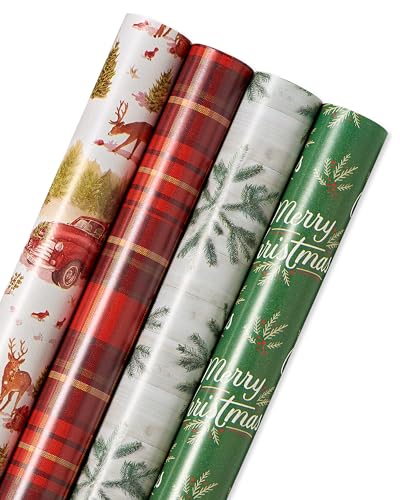 American Greetings Christmas Wrapping Paper Set, Red and Tan Brown, 120 sq ft, 4 Rolls R967653