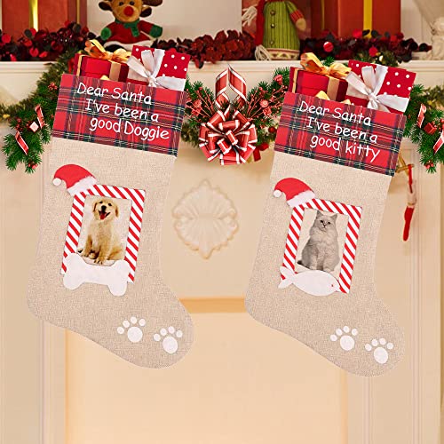 Burlap Pet Christmas Stockings with Photo Frame, 20 Inches T603