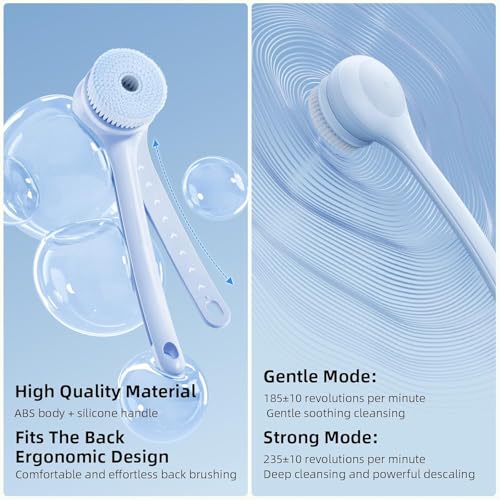 Electric Body Brush Back Scrubber for Shower, Waterproof Dual Handle with 3 Heads X695155