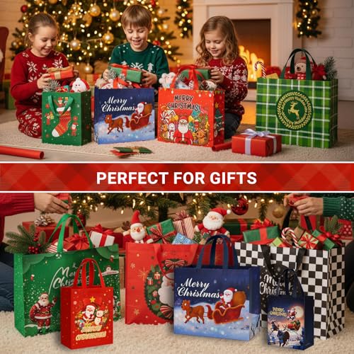 habgp 20 Pack Christmas Gift Bags Assorted Sizes with Handle, Reusable Tote K88379