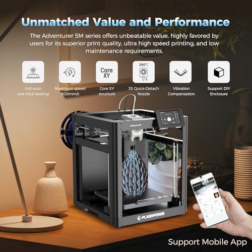 FLASHFORGE Adventurer 5M 3D Printer, Auto Leveling, 600mm/s High Speed I42024