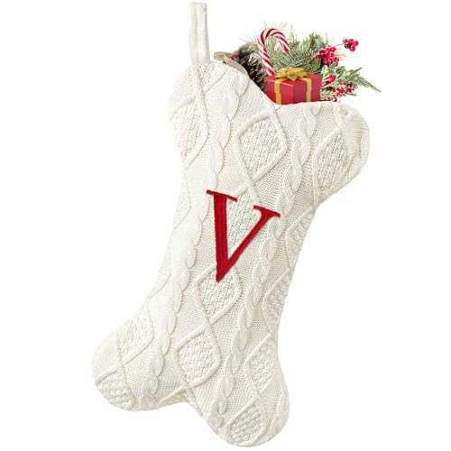 Malier Dog Christmas Stocking with Initials, Letter B, White Large Bone Shape M71542