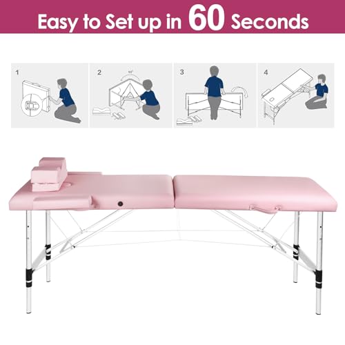 Portable Lash Bed with Eyelash Pillow, Height Adjustable Waterproof Aluminum Frame (Pink) I2470