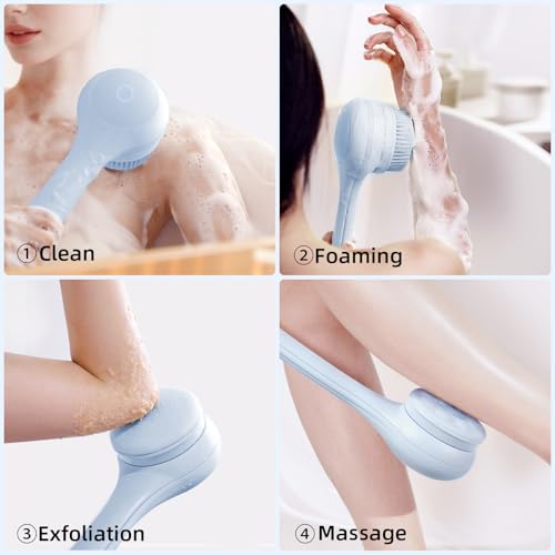 Electric Body Brush Back Scrubber for Shower, Waterproof Dual Handle with 3 Heads X695155