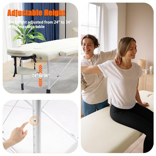Portable Massage Table 84 Inch with Neck Stretcher, Black Aluminum O188