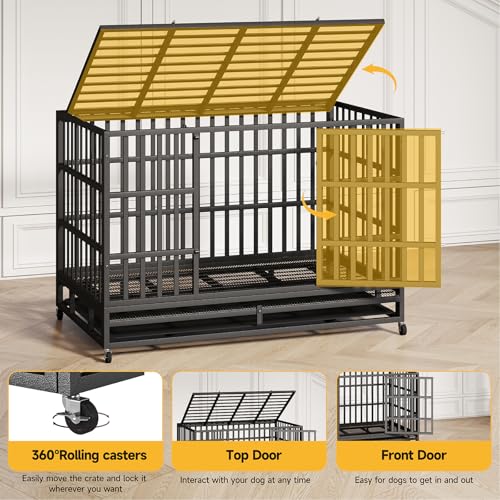 48 Inch Heavy Duty Dog Crate for Large Dogs, Double Door Steel Cage with Removable Tray L544488