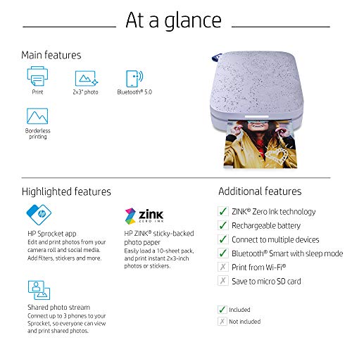 HP Sprocket Portable 2x3 Instant Photo Printer (Luna Pearl) A89391