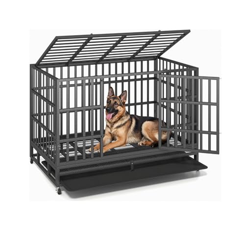 48 Inch Heavy Duty Dog Crate for Large Dogs, Double Door Steel Cage with Removable Tray L544488