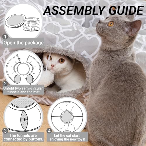 LUCKITTY Geometric Cat Tunnel with Plush Inside, Collapsible with Balls D91078