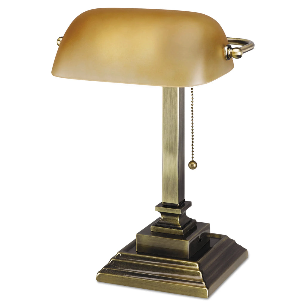 Alera Traditional Banker's Lamp with USB, Antique Brass S98280