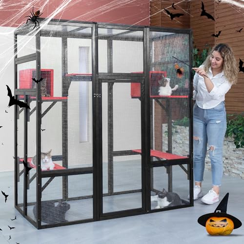 COZIWOW 70 Inches Wooden Catio Outdoor Cat Enclosure with Waterproof Roof I9907