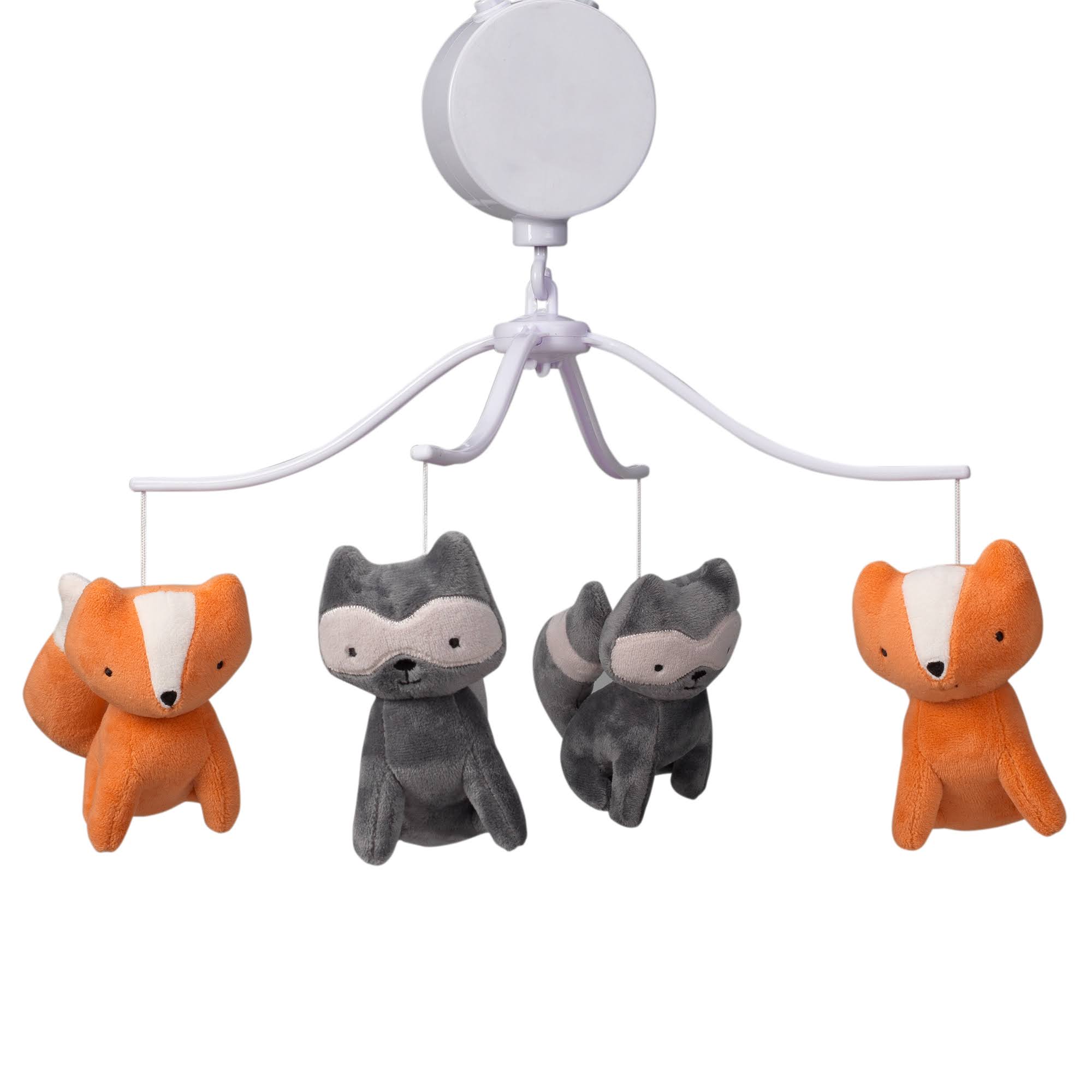 Bedtime Originals Acorn Gray/Orange Fox and Raccoon Musical Baby Crib Mobile - Megean