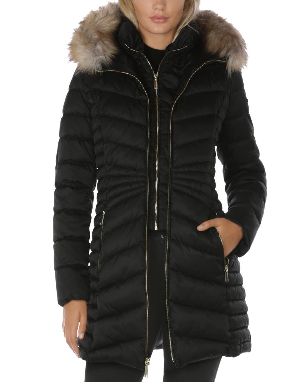 Laundry by Shelli Segal Faux-Fur-Trim Hooded Puffer Coat - Black O4098