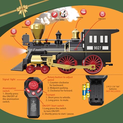 Electric Train Set for Kids with Steam Locomotive, Light & Sounds S601002
