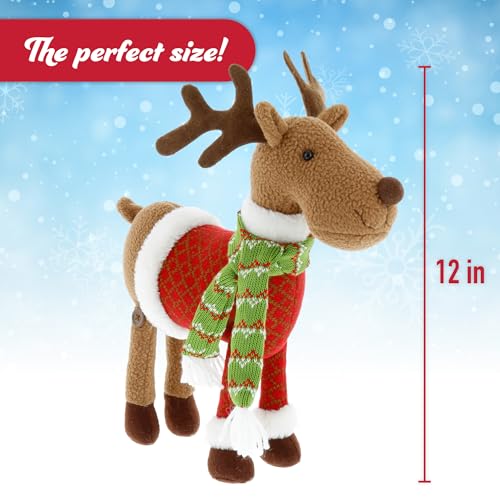 SCS Direct Reindeer Plush 12" Christmas Stuffed Animal with Coat and Scarf V909