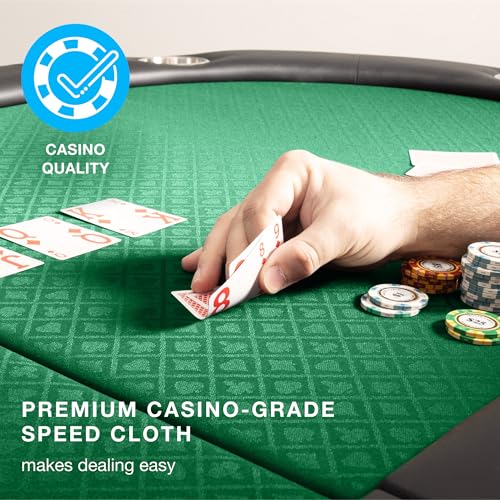 Brybelly 10-Person Foldable Poker Table with Suited Speed Cloth and Stainless Steel Cupholders K1626