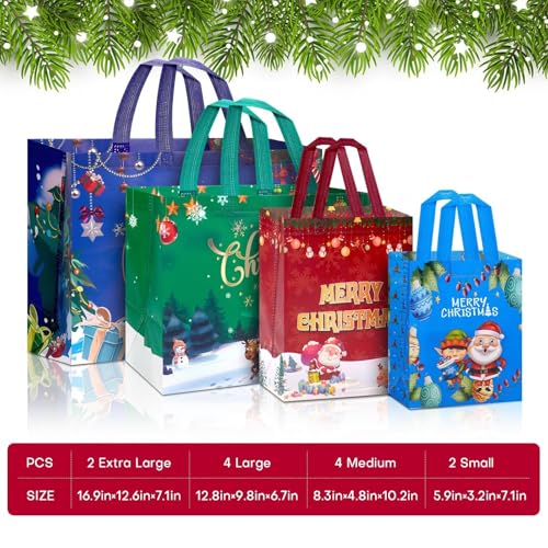 24 Pack Christmas Gift Bags Assorted Sizes Reusable Non-Woven Tote Z5851