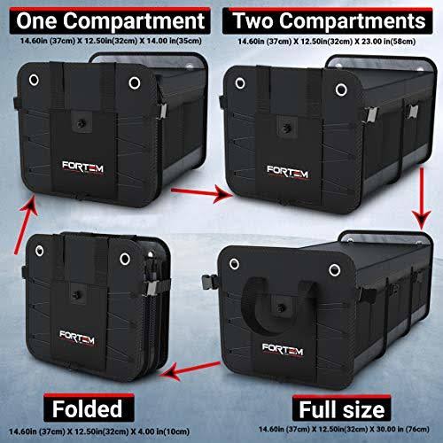 Fortem Car Trunk Organizer, Foldable, Waterproof, 3 Compartments, Black G9953
