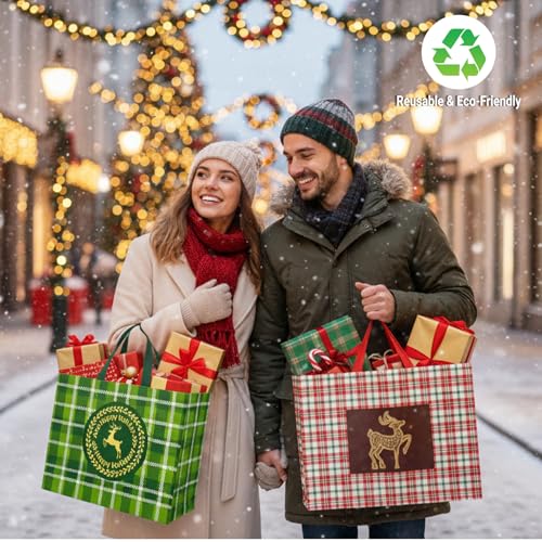 habgp 20 Pack Christmas Gift Bags Assorted Sizes with Handle, Reusable Tote K88379