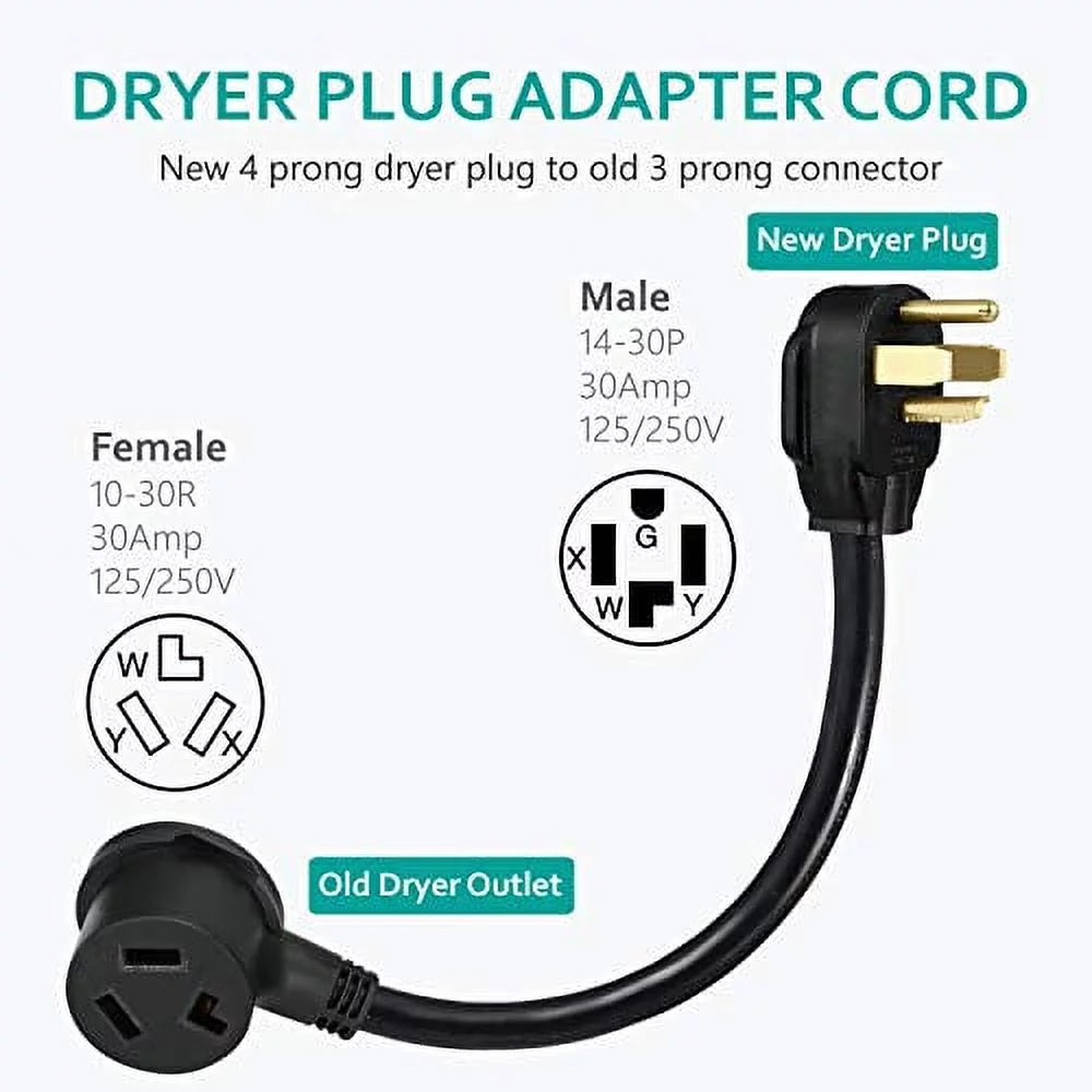 BOEEMI 4-Prong to 3-Prong Dryer Plug Adapter, NEMA 14-30P to 10-30R, 30A 125/250V C601772