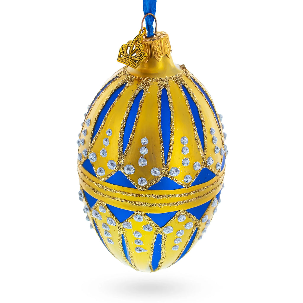Blue Enamel Royal Egg Glass Ornament 4 Inches L593