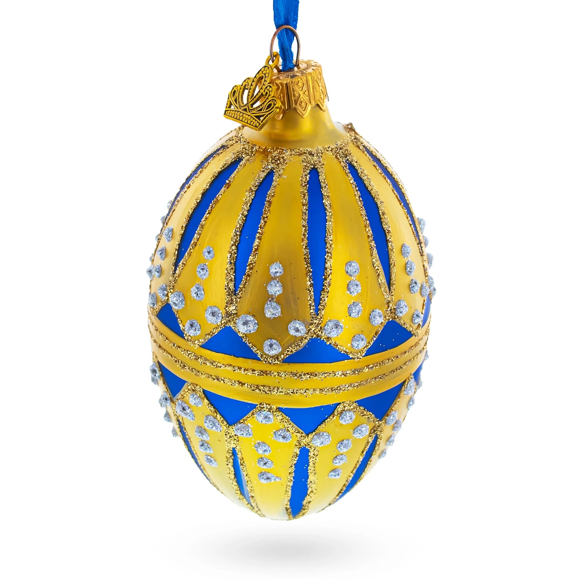Blue Enamel Royal Egg Glass Ornament 4 Inches L593