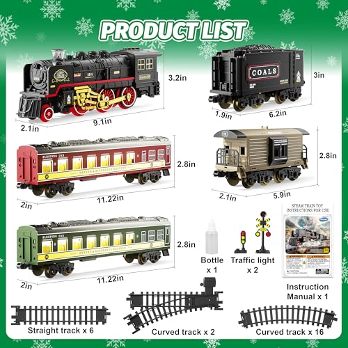 Funwee Train Set with Glowing Carriages, Electric Toy with Smoke, Light and Sound M46259