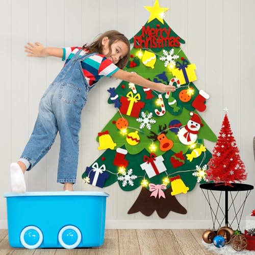 YEAHBEER Felt Christmas Tree for Toddlers with 30 Ornaments J4656