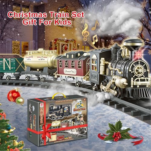 JUQU Christmas Train Set for Kids Ages 3-8 Remote Control Steam Locomotive with Tracks C947409