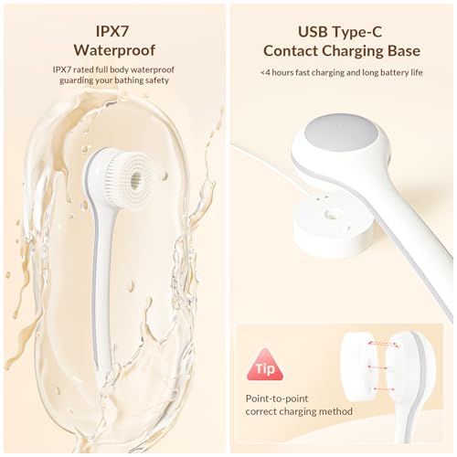 Electric Body Brush Back Scrubber for Shower, Waterproof Dual Handle with 3 Heads X695155