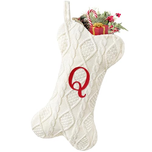 Malier Dog Christmas Stocking with Initials, Letter B, White Large Bone Shape M71542
