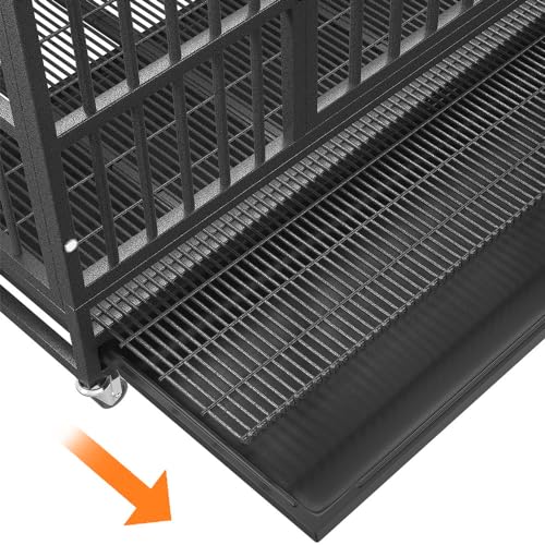 Heavy Duty Dog Crate Cage Kennel for Large Dogs with Removable Trays and Wheels J3652